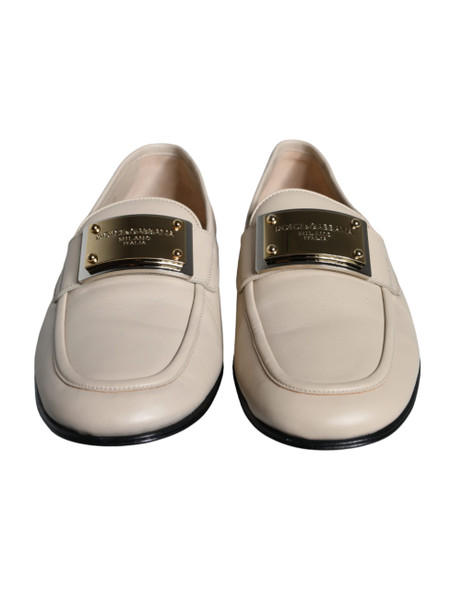 Beige Leather Logo Plaque Slip On Men Loafers Shoes Beige Leather Logo Plaque Slip On Men Loafers Shoes