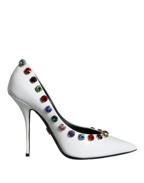 Dolce & Gabbana White Crystal Leather High Heels Pumps Shoes Dolce & Gabbana White Crystal Leather High Heels Pumps Shoes