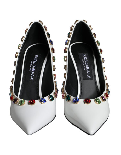 Dolce & Gabbana White Crystal Leather High Heels Pumps Shoes Dolce & Gabbana White Crystal Leather High Heels Pumps Shoes