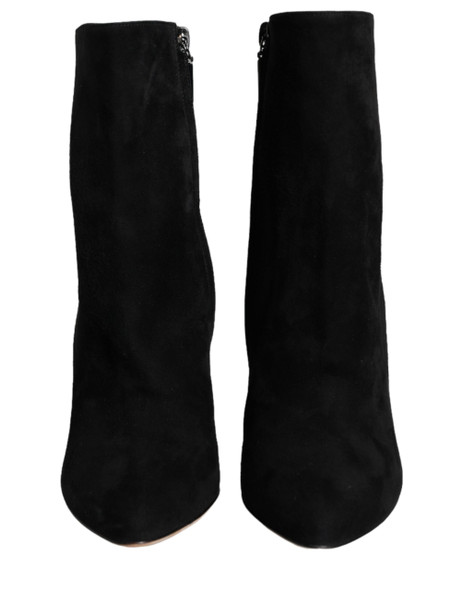 Black Suede Leather Mid Calf Boots Shoes Black Suede Leather Mid Calf Boots Shoes