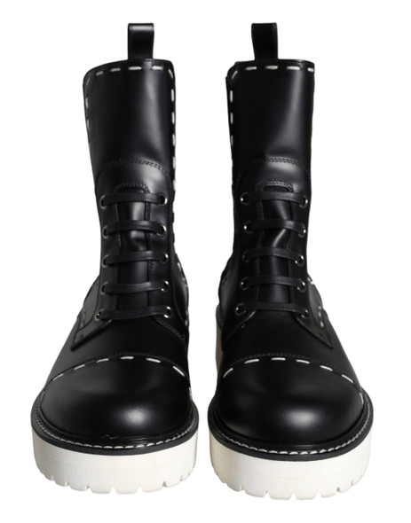 Dolce & Gabbana Black Leather Combat Mid Calf Boots Shoes Dolce & Gabbana Black Leather Combat Mid Calf Boots Shoes