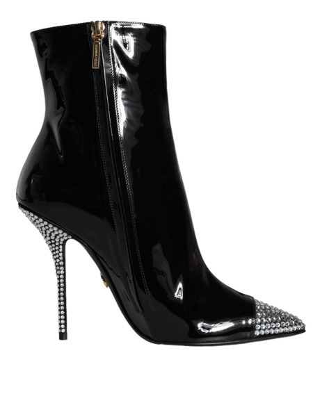 Black Patent Leather Crystal Heel Boots Shoes Black Patent Leather Crystal Heel Boots Shoes