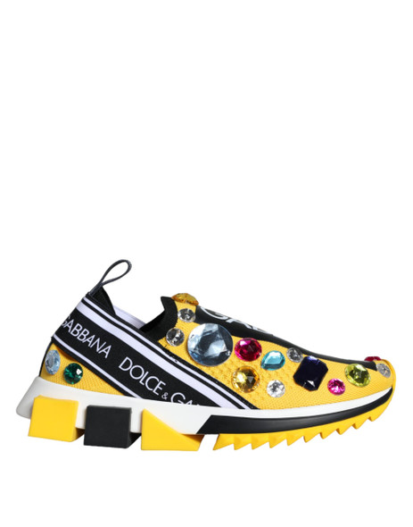 Dolce & Gabbana Yellow Sorrento Crystals Sneakers Womens Shoes Dolce & Gabbana Yellow Sorrento Crystals Sneakers Womens Shoes