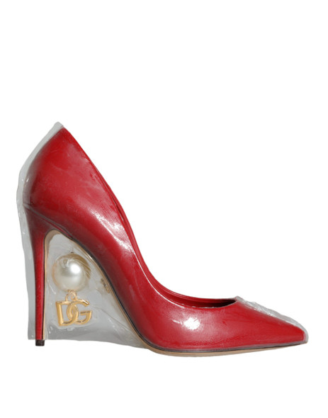 Dolce & Gabbana Red Patent Leather Faux Pearl Heels Pumps Shoes Dolce & Gabbana Red Patent Leather Faux Pearl Heels Pumps Shoes