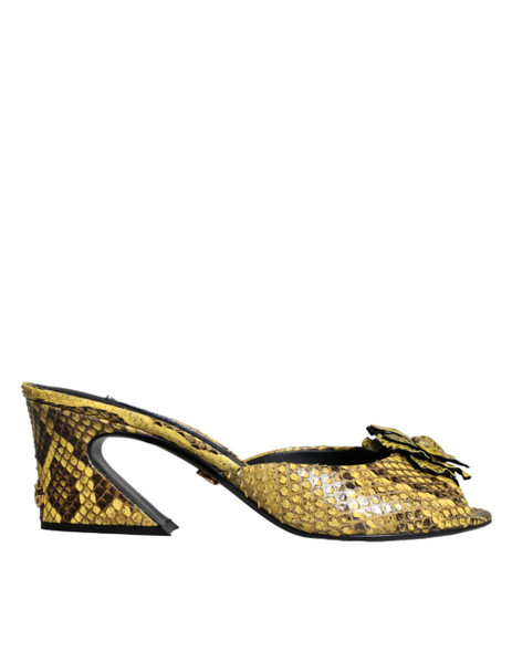 Yellow Leather Block Heels Slides Shoes Yellow Leather Block Heels Slides Shoes