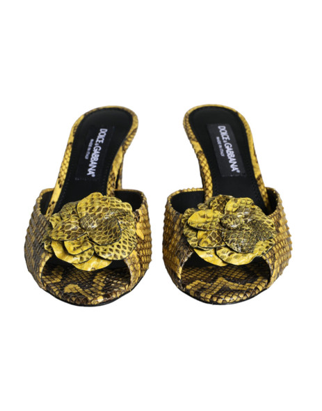 Dolce & Gabbana Yellow Leather Block Heels Slides Shoes Dolce & Gabbana Yellow Leather Block Heels Slides Shoes