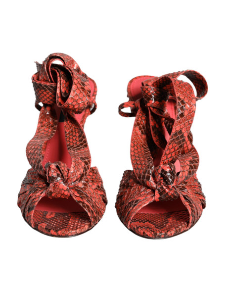 Coral Exotic Leather Heels Sandals Shoes Coral Exotic Leather Heels Sandals Shoes
