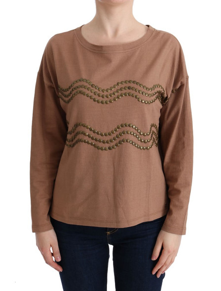 John Galliano Brown Cotton Studded Sweater John Galliano Brown Cotton Studded Sweater