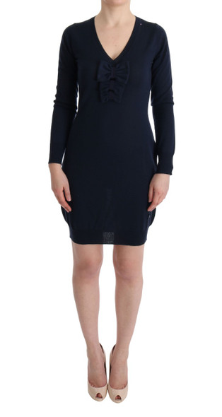 Blue Wool Long Sleeve Shift Dress Blue Wool Long Sleeve Shift Dress