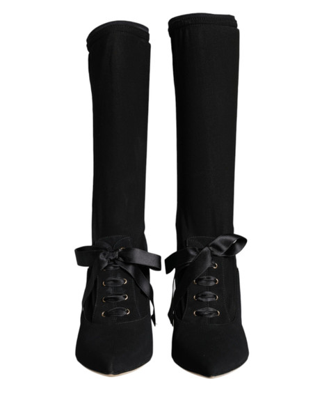 Black Stiletto Heels Mid Calf Boots Shoes LA11364 Black Stiletto Heels Mid Calf Boots Shoes LA11364