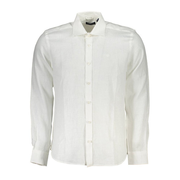 Elegant White Linen Long-Sleeved Shirt Elegant White Linen Long-Sleeved Shirt
