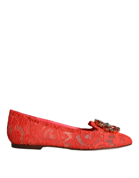 Dolce & Gabbana Coral Lace Crystal Ballet Flats Loafers Shoes Dolce & Gabbana Coral Lace Crystal Ballet Flats Loafers Shoes