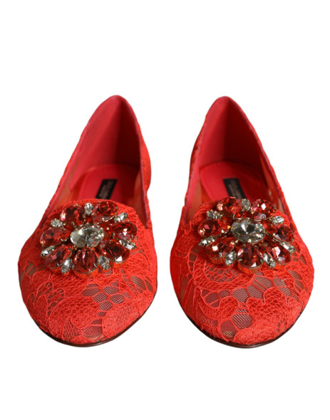 Dolce & Gabbana Coral Lace Crystal Ballet Flats Loafers Shoes Dolce & Gabbana Coral Lace Crystal Ballet Flats Loafers Shoes