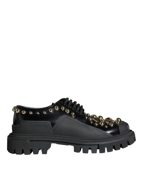 Black Leather Trekking Derby Embellished Shoes LA11517 Black Leather Trekking Derby Embellished Shoes LA11517