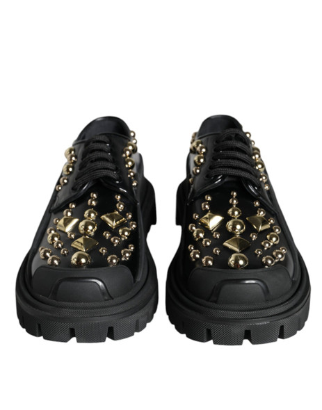 Black Leather Trekking Derby Embellished Shoes LA11517 Black Leather Trekking Derby Embellished Shoes LA11517