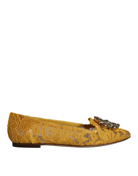 Mustard Lace Crystal Ballet Flats Loafer Shoes Mustard Lace Crystal Ballet Flats Loafer Shoes