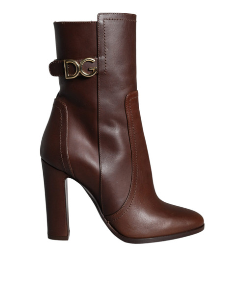 Dolce & Gabbana Brown Leather Heels Mid Calf Boots Shoes Dolce & Gabbana Brown Leather Heels Mid Calf Boots Shoes