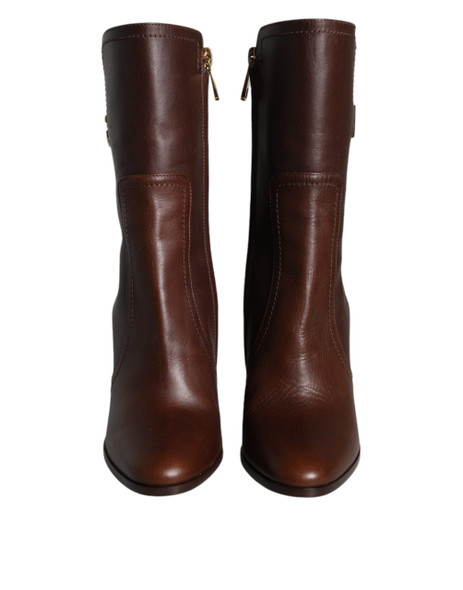 Brown Leather Heels Mid Calf Boots Shoes Brown Leather Heels Mid Calf Boots Shoes
