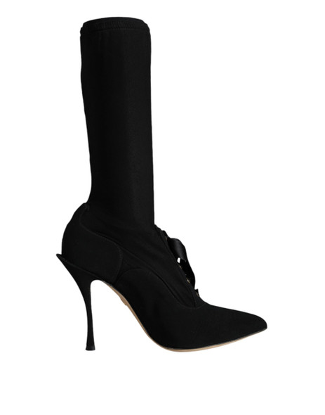 Black Stiletto Heels Mid Calf Boots Shoes LA12917 Black Stiletto Heels Mid Calf Boots Shoes LA12917