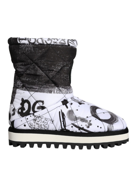 White Padded Logo Print Mid Calf Boots Shoes White Padded Logo Print Mid Calf Boots Shoes