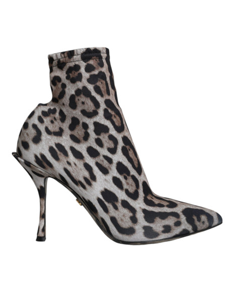 Gray Leopard Stretch Heels Ankle Boots Shoes Gray Leopard Stretch Heels Ankle Boots Shoes