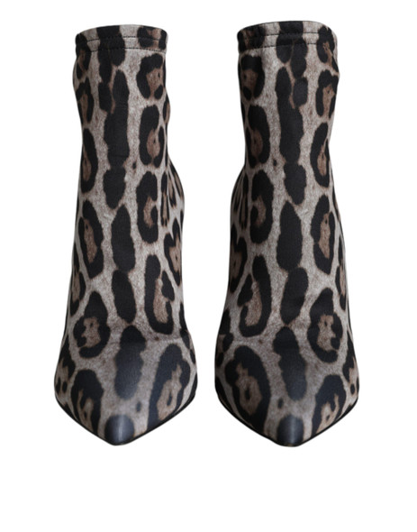 Gray Leopard Stretch Heels Ankle Boots Shoes Gray Leopard Stretch Heels Ankle Boots Shoes