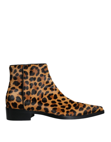 Dolce & Gabbana Brown Leopard Calf Fur Ankle Boots Shoes Dolce & Gabbana Brown Leopard Calf Fur Ankle Boots Shoes
