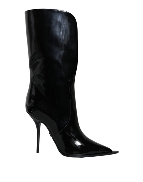 Black Patent Leather Mid Calf Boots Shoes Black Patent Leather Mid Calf Boots Shoes