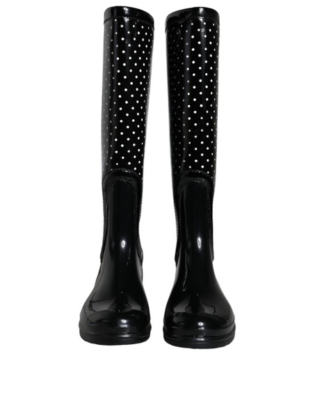 Black Polka Dot Rubber Knee High Boots Shoes Black Polka Dot Rubber Knee High Boots Shoes