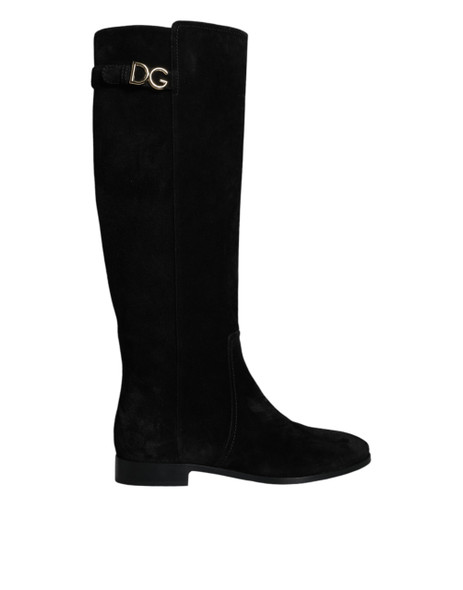 Dolce & Gabbana Black Suede Leather Knee High Boots Shoes Dolce & Gabbana Black Suede Leather Knee High Boots Shoes