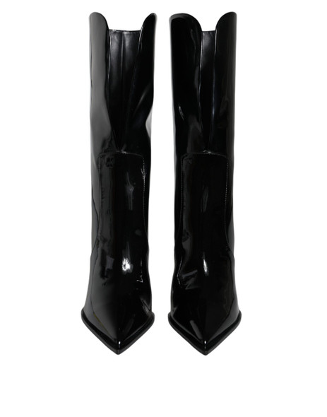 Black Patent Leather Mid Calf Boots Shoes LA11545 Black Patent Leather Mid Calf Boots Shoes LA11545