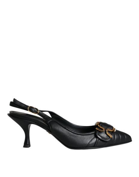 Dolce & Gabbana Black Devotion Leather Heels Slingback Shoes Dolce & Gabbana Black Devotion Leather Heels Slingback Shoes