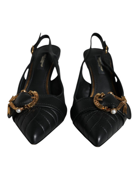 Dolce & Gabbana Black Devotion Leather Heels Slingback Shoes Dolce & Gabbana Black Devotion Leather Heels Slingback Shoes