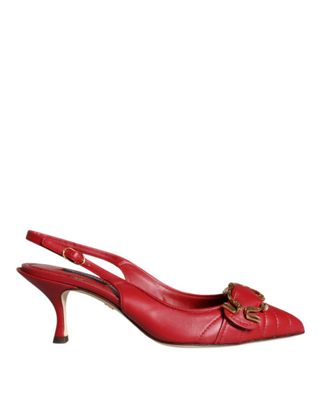 Dolce & Gabbana Red Devotion Leather Heels Slingback Shoes Dolce & Gabbana Red Devotion Leather Heels Slingback Shoes
