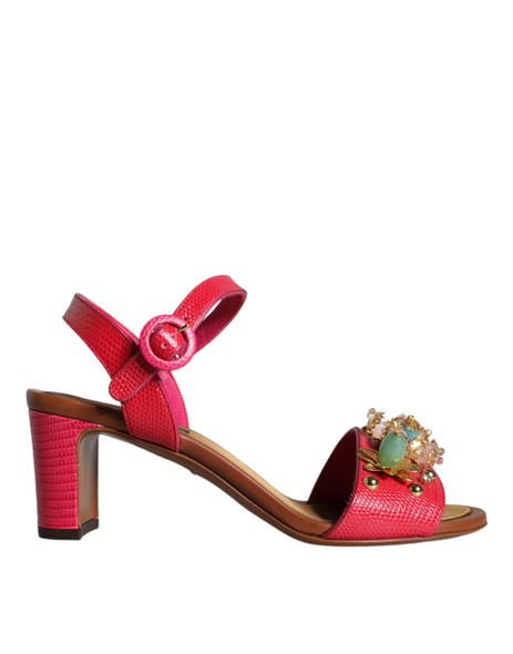 Fuchsia Leather Embellished Keira Sandals Shoes Fuchsia Leather Embellished Keira Sandals Shoes