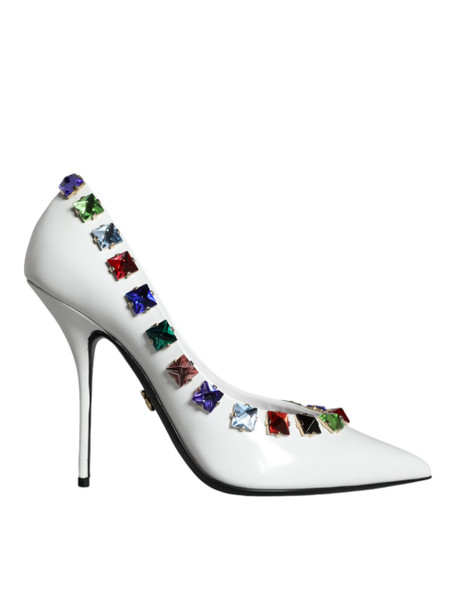 Dolce & Gabbana White Crystals Leather High Heels Pumps Shoes Dolce & Gabbana White Crystals Leather High Heels Pumps Shoes