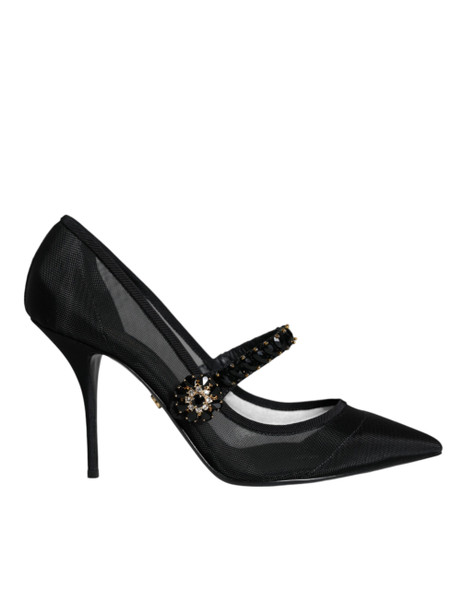 Black Mesh Mary Jane Crystal Heel Pumps Shoes Black Mesh Mary Jane Crystal Heel Pumps Shoes