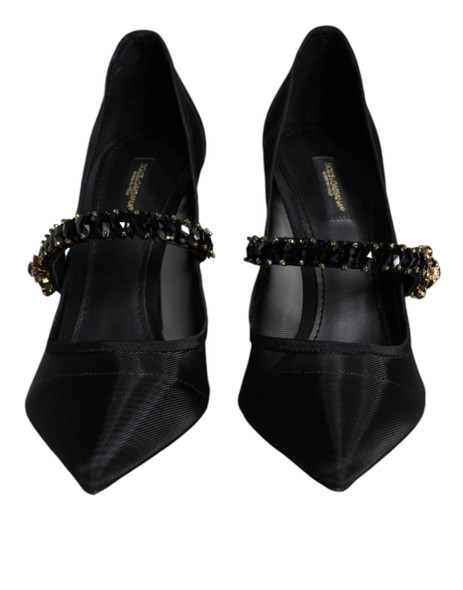 Black Mesh Mary Jane Crystal Heel Pumps Shoes Black Mesh Mary Jane Crystal Heel Pumps Shoes