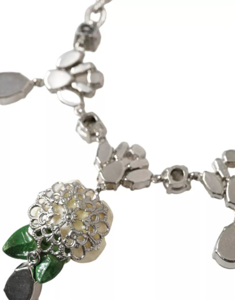 Silver Brass Clear Crystal Roses Pendants Necklace Silver Brass Clear Crystal Roses Pendants Necklace