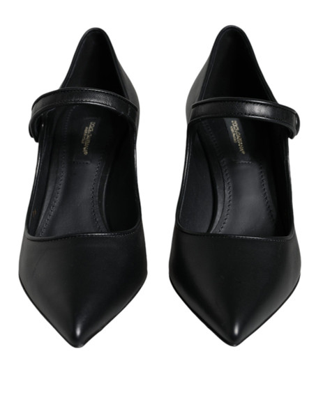 Black Leather Logo Heels Mary Janes Pumps Shoes LA11610 Black Leather Logo Heels Mary Janes Pumps Shoes LA11610