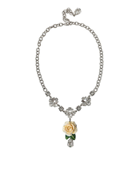 Silver Brass Clear Crystal Roses Pendants Necklace SMY101277 Silver Brass Clear Crystal Roses Pendants Necklace SMY101277