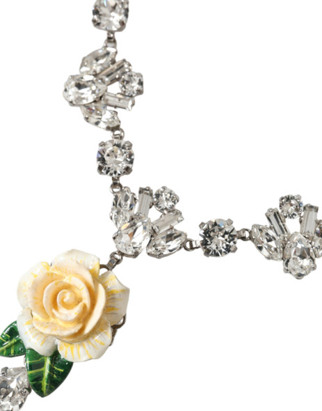 Silver Brass Clear Crystal Roses Pendants Necklace SMY101277 Silver Brass Clear Crystal Roses Pendants Necklace SMY101277