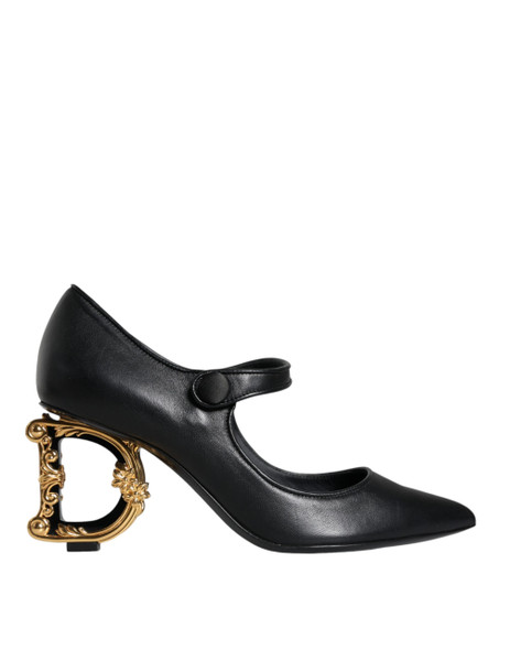 Dolce & Gabbana Black Leather Logo Heels Mary Janes Pumps Shoes LA11615 Dolce & Gabbana Black Leather Logo Heels Mary Janes Pumps Shoes LA11615