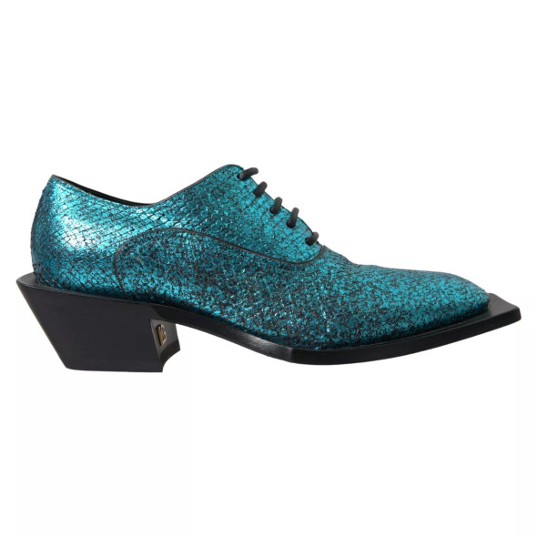 Dolce & Gabbana Blue Leather Derby Block Heels Dress Shoes Dolce & Gabbana Blue Leather Derby Block Heels Dress Shoes