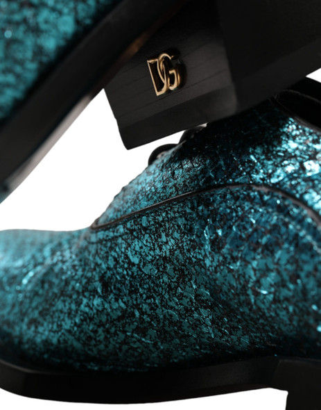 Dolce & Gabbana Blue Leather Derby Block Heels Dress Shoes Dolce & Gabbana Blue Leather Derby Block Heels Dress Shoes