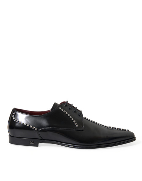 Dolce & Gabbana Black Leather Crystal Dress Formal Shoes Dolce & Gabbana Black Leather Crystal Dress Formal Shoes