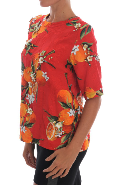 Dolce & Gabbana Orange Print Crystal-Embellished Blouse Dolce & Gabbana Orange Print Crystal-Embellished Blouse