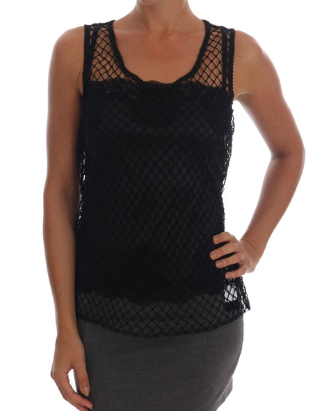 Dolce & Gabbana Black Silk Mesh Floral Lace Top Dolce & Gabbana Black Silk Mesh Floral Lace Top