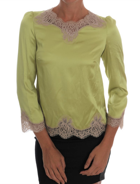 Green Silk Stretch Blouse Top Green Silk Stretch Blouse Top