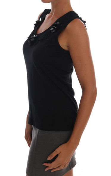Black Cotton Floral Crystal Tank Top Black Cotton Floral Crystal Tank Top